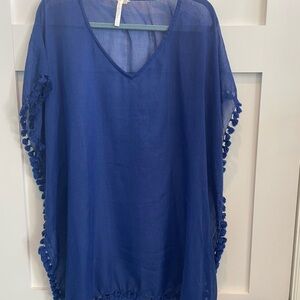 Seafolly Blue Swim Coverup with Tassel Trim